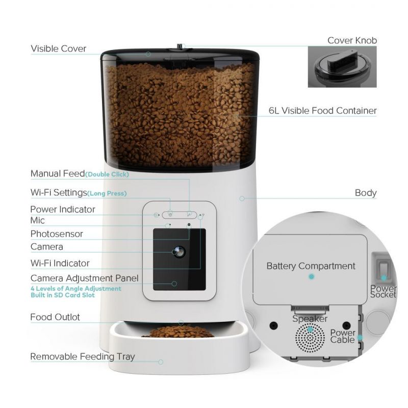 Dog Cat Smart Pet Feeder WiFi Smart Mobile Phone APP Remote Control Microchip Automatic Pets Feeder with Adjustable Angle Camera