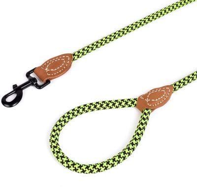 Leather Dog Leash Nylon Braided Stong Rope Dog Leads