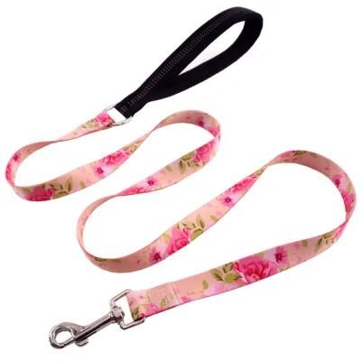 Pink Flowers Polyester Dog Leash Floral Print Pet Leash