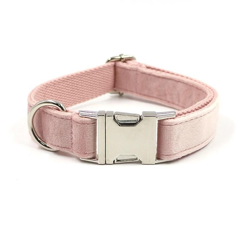 Durable Soft Velvet Dog Collar and Leash Fashion Cute Pink Dog Lead and Collar Set Bowtie Adjustable Metal Buckle Dog Collar