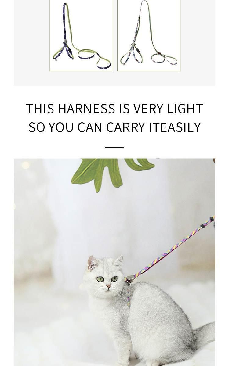 Cozy Adjustable Customized Nylon for Cats Rabbit Kitten Kedi Harness Leash Set