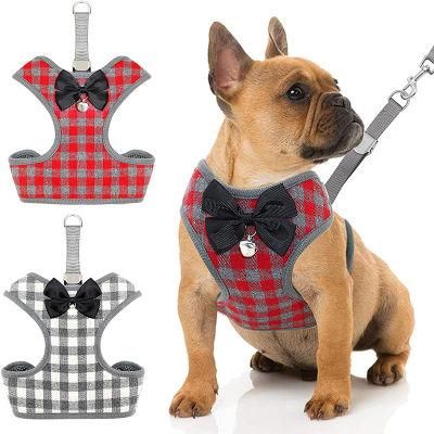 Soft Mesh Pet Harness Classical Plaid Dog Harness with Dog Leash