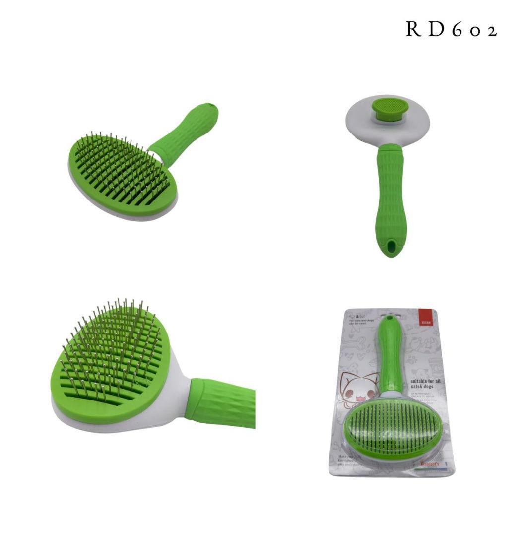 Oval Self-Cleaning Slicker Brush for Dogs and Cats Pet Grooming Dematting Brush Thick Needle-Green-L