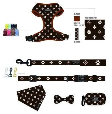 Custom Adjustable Pet Harness Soft Comfortable Pattern Dog Climbing Harness with Matching Leash Collar Poo Bag for Pets