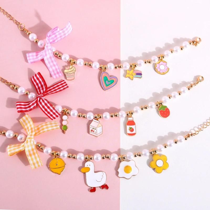 Cute Pearl Adjustable Collar Cat Rabbit Dogs Tag Necklaces Pendants for Women Bow Pet Accessories