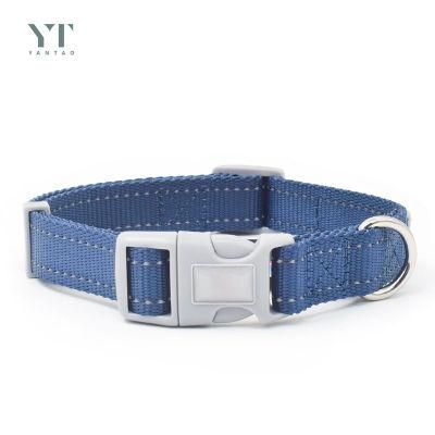 Adjustable Classic Solid Colors Dog Collars Reflective Nylon Dog Collar with Quick Release Buckle