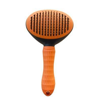 Oval Self-Cleaning Slicker Brush for Dogs and Cats Pet Grooming Dematting Brush Thick Needle-Orange-L