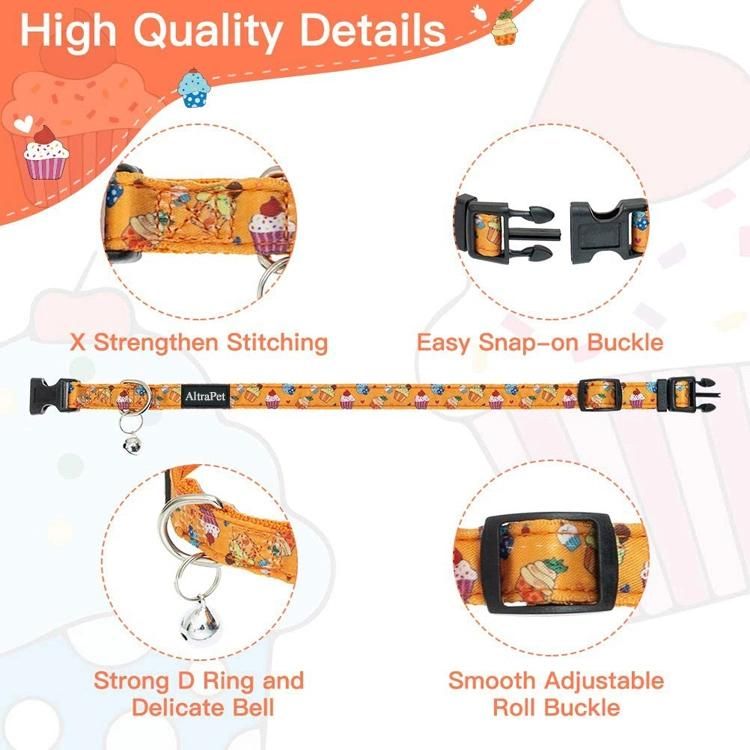 Cute Pattern Print Adjustable Pet Dog Cat Collar with Bell