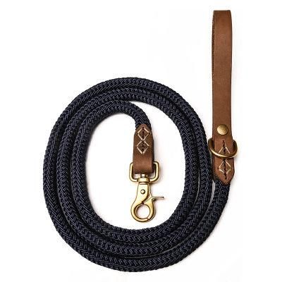 Heavy Duty Dog Rope Leash with Soft Leather Handle Thick Dog Lead Leash for Large Medium Small Dogs