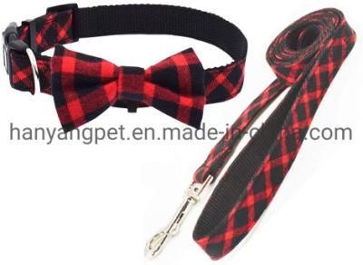 Custom Sublimation Plaid Dog Collar with Bow Tie Matching Leash