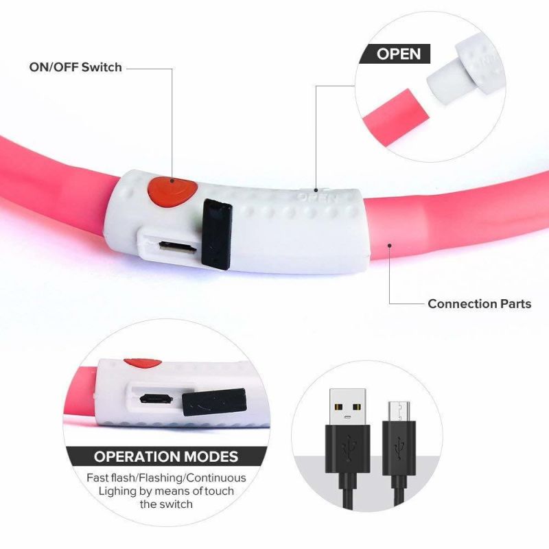 USB Rechargeable Light up Pet Safety Collar with 3 Glowing Modes, Flexible Silicone Dog Collar Great for Small Medium Large Dogs