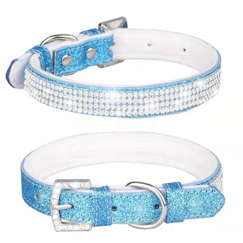 Sparkling Crytal Dog Collar PU Leather Pet Collar