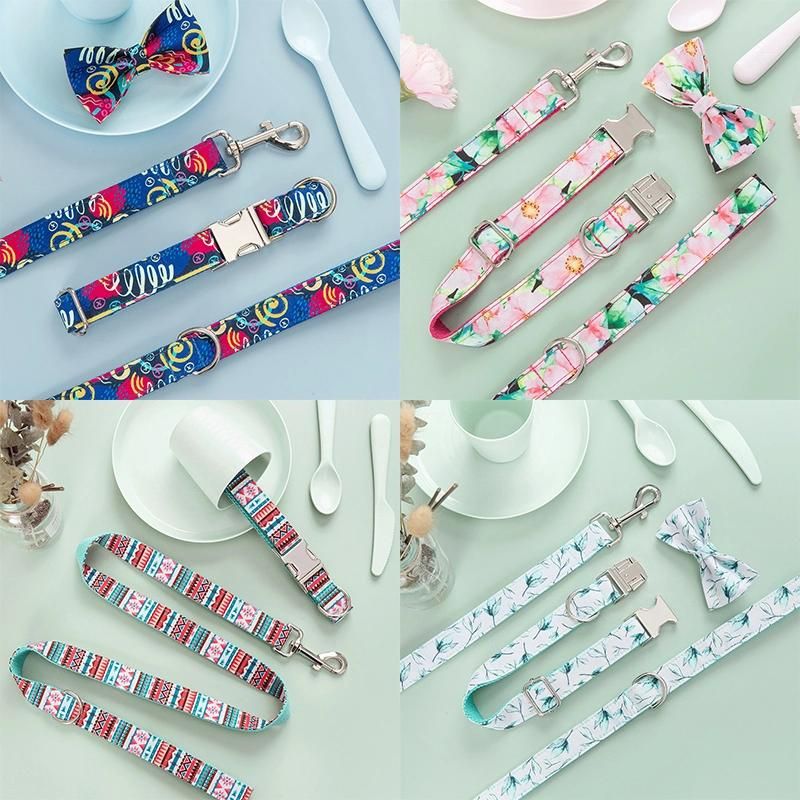 Cotton Dog Cat Collar Pet Leads Dog Leash Fashion Lovely Cute Floral Tie Flower Custom Dog Collars Leashes Bow Tie Sets