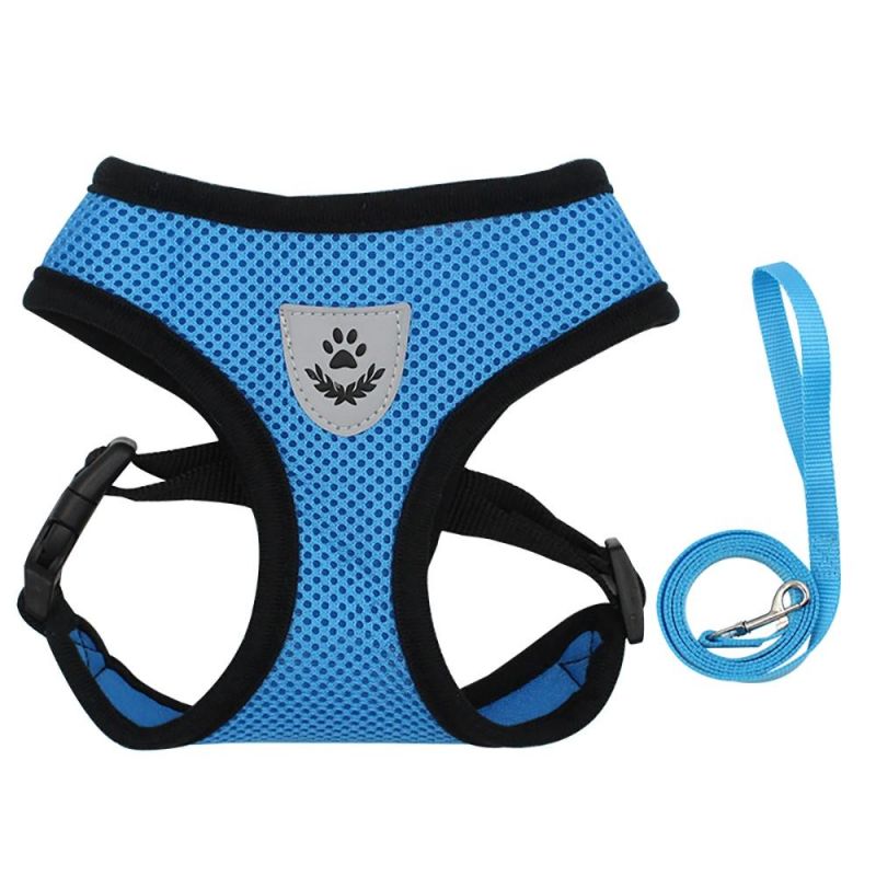 New Design Soft Mesh Fabric Dog Harness Vest Adjustable Reflective Dog Harness with Nylon Leash