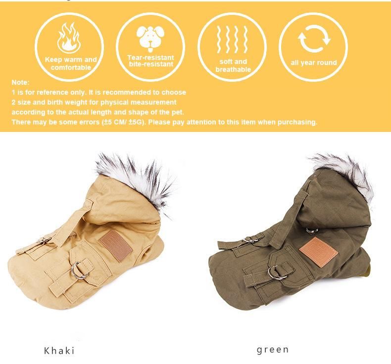Plush Hoodie Thicken Double Pocket Industrial Style Warm Dog Jacket Coat Costume Winter Dog Clothes