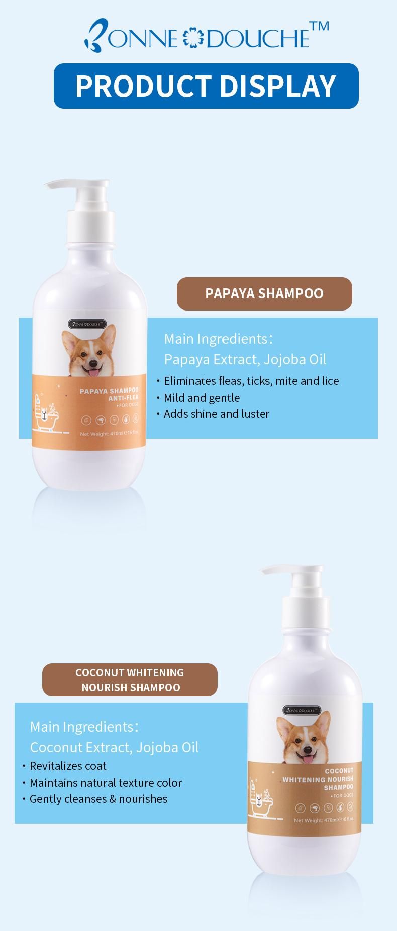 Hot Sales Papaya Prevent Mite Shiny Fur Dog Shampoopet Product 470ml