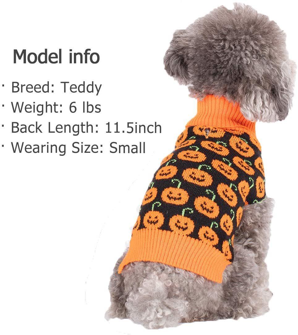 Dog Sweater with Leash Hole Dog Turtleneck Sweaters Pumpkin Pattern