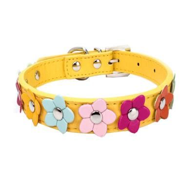 Leather Dog Collar Studded PU Flowers Pet Collar