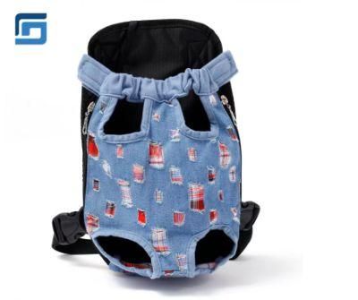 Pet Dog Carrier Front Chest Backpack with Denim Color with Patch