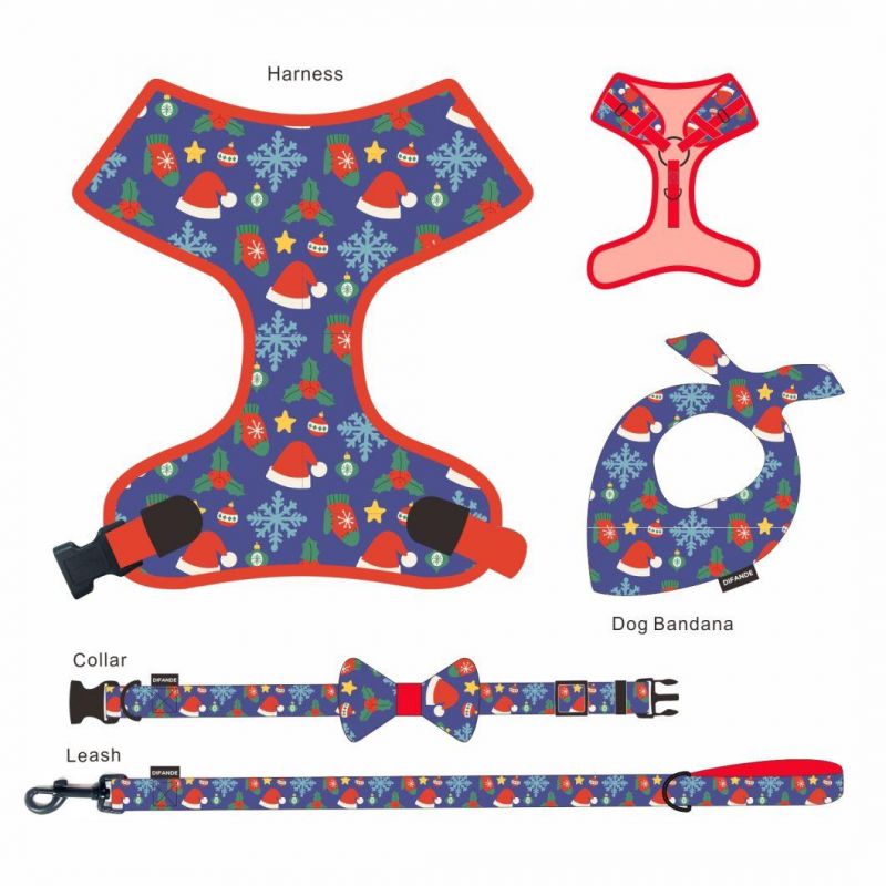 Custom Logo Dog Harness Breathable Adjustable Soft Neoprene Air Layer Dog Harness Set with Plastic Buckle