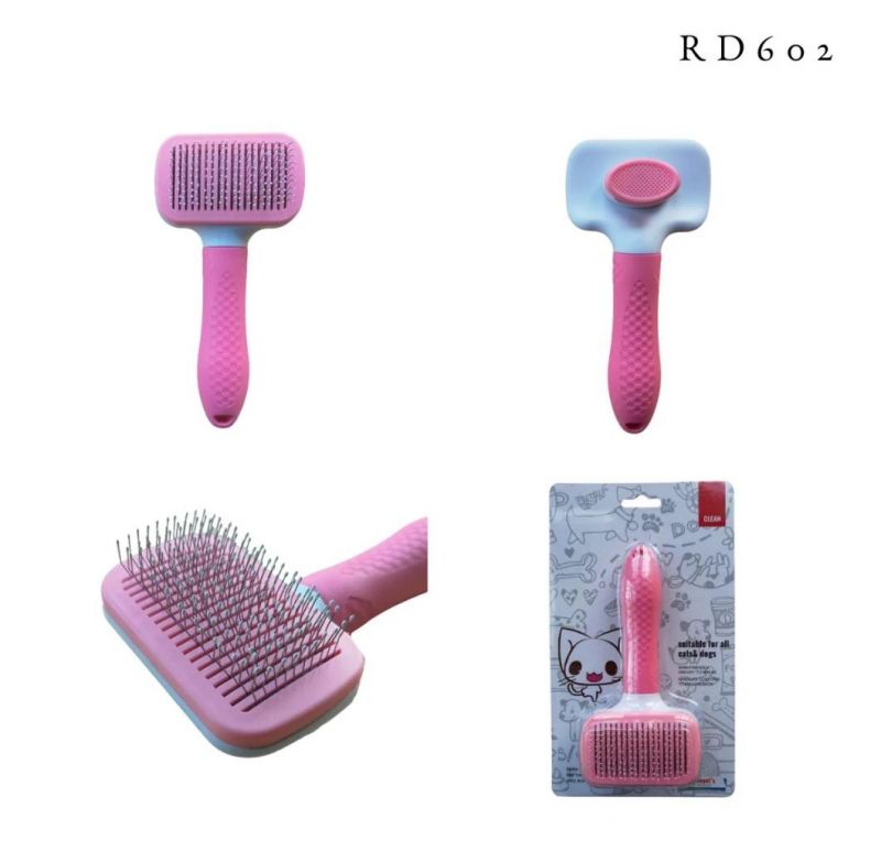 Quadrate Self-Cleaning Slicker Brush for Dogs and Cats Pet Grooming Dematting Brush Fine Needle-Pink-S