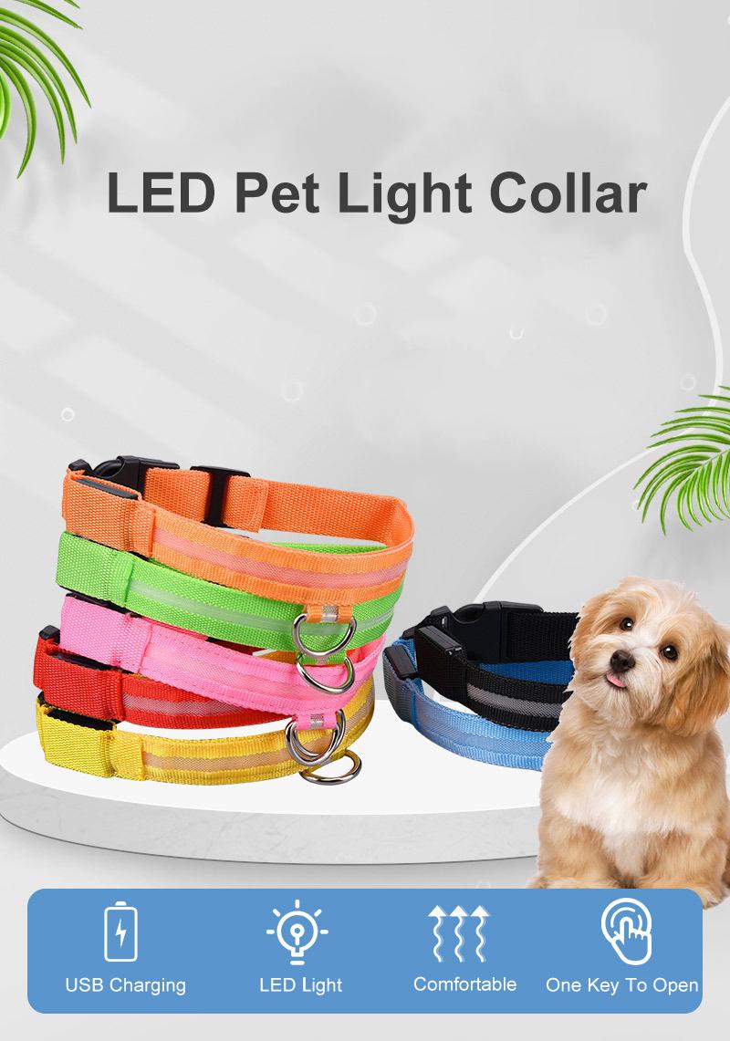 USB Cable Rechargeable Glow Flashing Light Pet Collar Adjustable LED Dog Collar