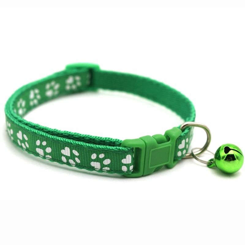 Manufacturer Wholesale Multi-Colors Paw Print Adjustable Nylon Cat Dog Collar with Bell