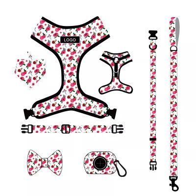 Custom Pattern Pet No Pull Step in Adjustable Leather Dog Harness and Leash Set