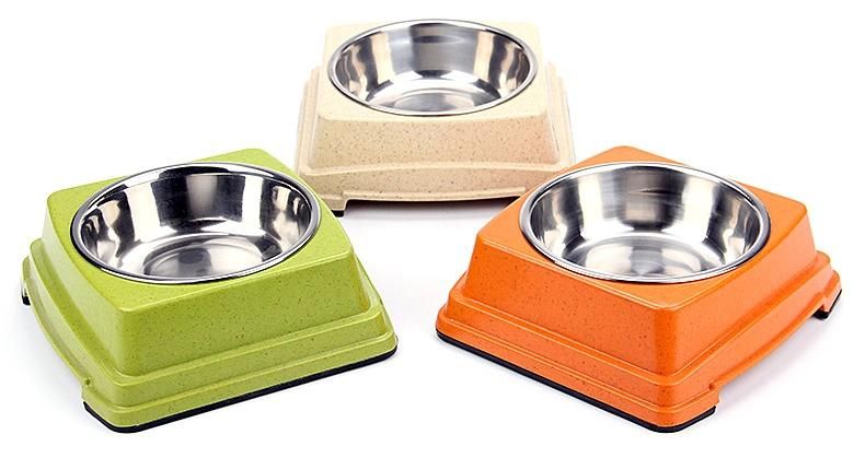 Good Quality Wholesale Hot Selling Bamboo Stainless Steel Dog Puppy Feeding Food Bowl