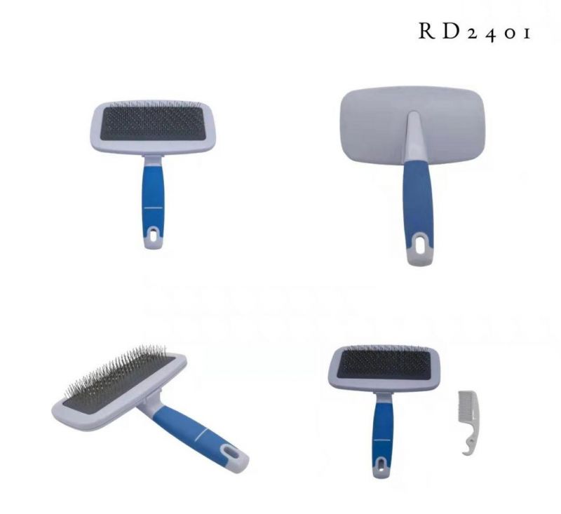 Pet Groomer Grooming Hair Removal Self Cleaning Slicker Brush for Dogs and Cats Blue-L