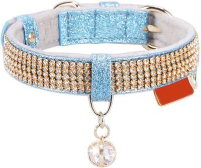 Bling Rhinestones Cat Collar Dog Collar with Premium PU Leather