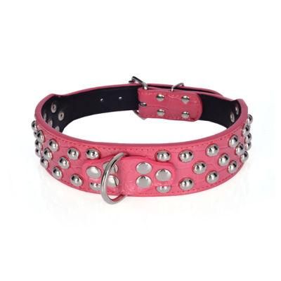 Large Pet Collar PU Leather Dog Collar with Mushroom Rivets Studded