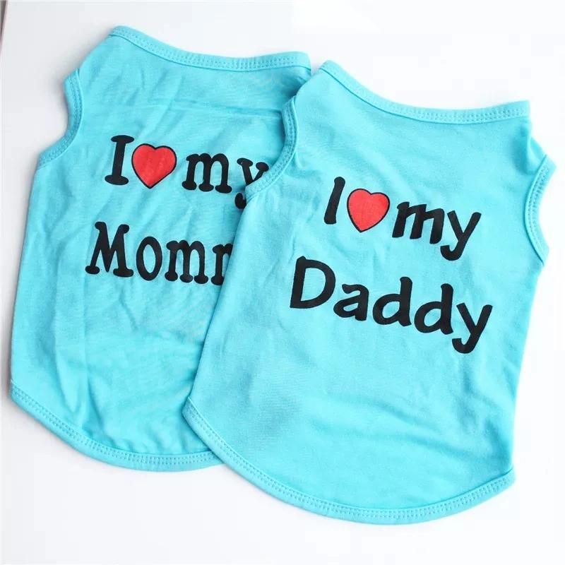 Wholesale Cute I Love My Mum/Dad Printed Dog T-Shirt Summer Puppy Clothes for Small Medium Dogs