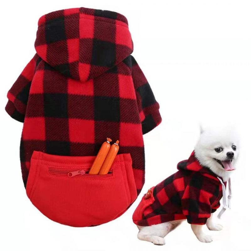 Plaid Dog Hoodie Sweatshirt for Dogs Pet Clothes with Hat and Pocket Girl & Boy