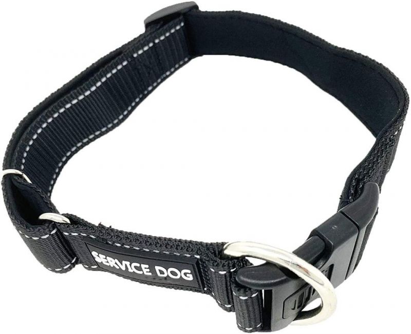 Spupps Black Color Nylon Webbing Material Reflective Service Dog Collar for Small/Medium Dog