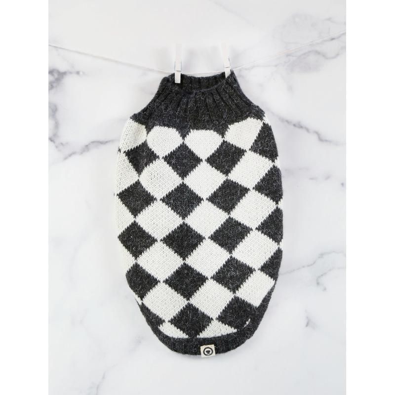 Fashion Checkerboard Turtleneck Sweater Knitted Dog Accessories Apparel Pet Clothes