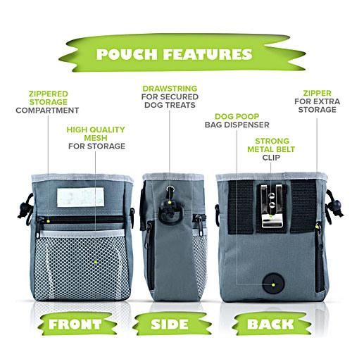 Dog Treat Training Pouch - Easily Carries Pet Toys, Kibble, Treats - Built-in Poo Bag Dispenser Bag