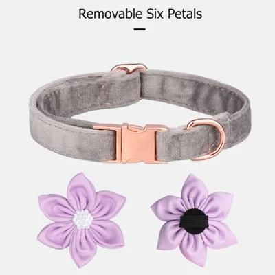 Noble Six Petals with Rhinestone Design Dog Collar Soft Pet Collar