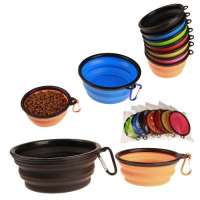 New Style Foldable Round Silicone Walking Portable Pet Food Feeder Dog Bowl with Carabiner