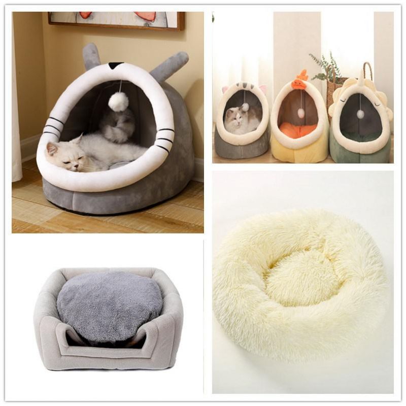 Soft Washable Cushion Fluffy Cat Bed Pet Beds, Washable Plush Round Donut Eco Friendly Sofa Large Luxury Cat Bed