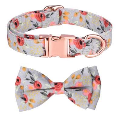 Floral Pattern Bowtie Pet Collar Soft Cotton Dog Collar