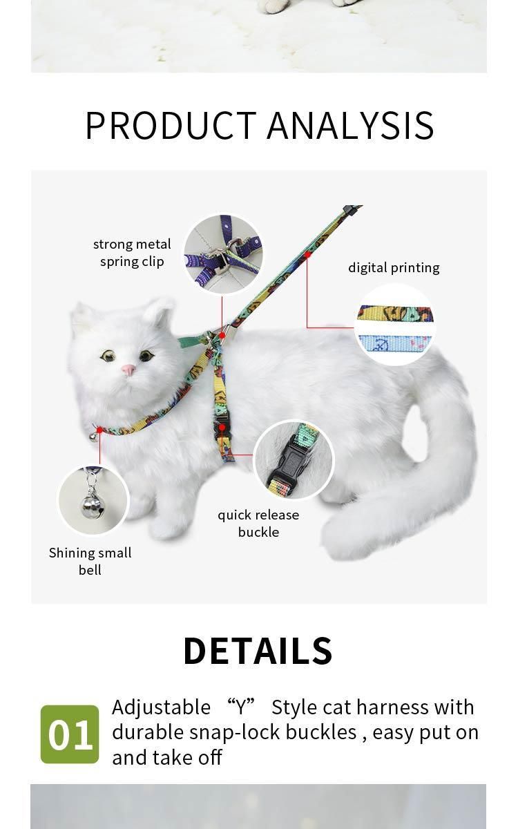 Free Sample Nylon Webbing with Digital Printing Strong Metal Spring Clip Cat Leash