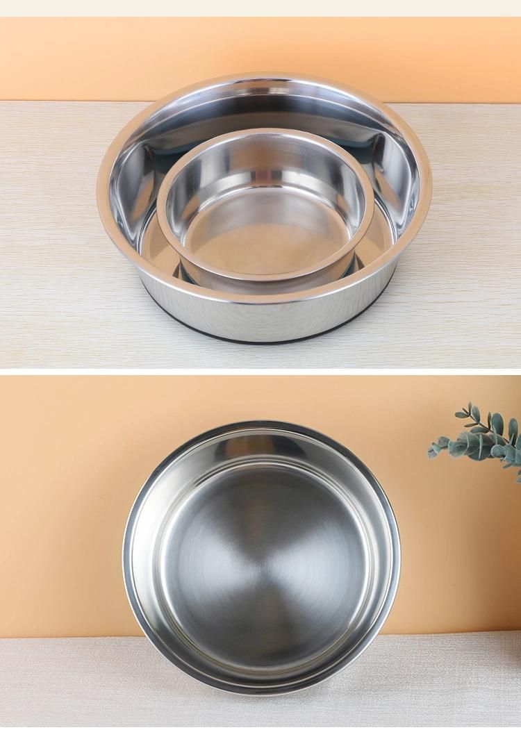 Stainless Steel with Silicone Bottom Non-Slid Reusable Pet Dog Plate Pet Feeder Feeding Bowl