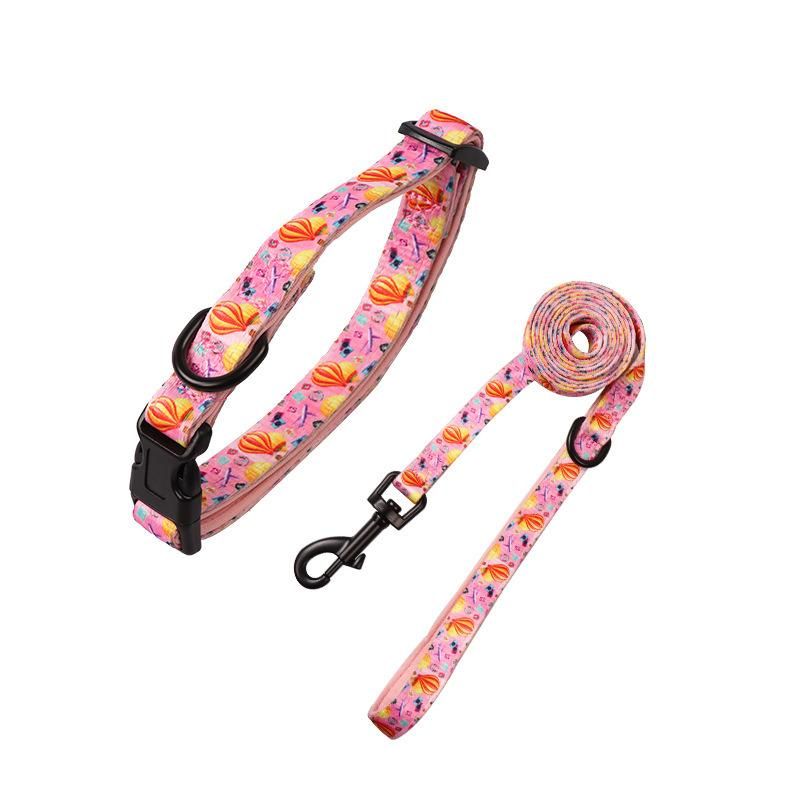 OEM Custom Designer Soft Padded Sublimation Patterns Pet Supplies Dog Leash Set Pet Neoprene Neck Adjustable Dog Harness