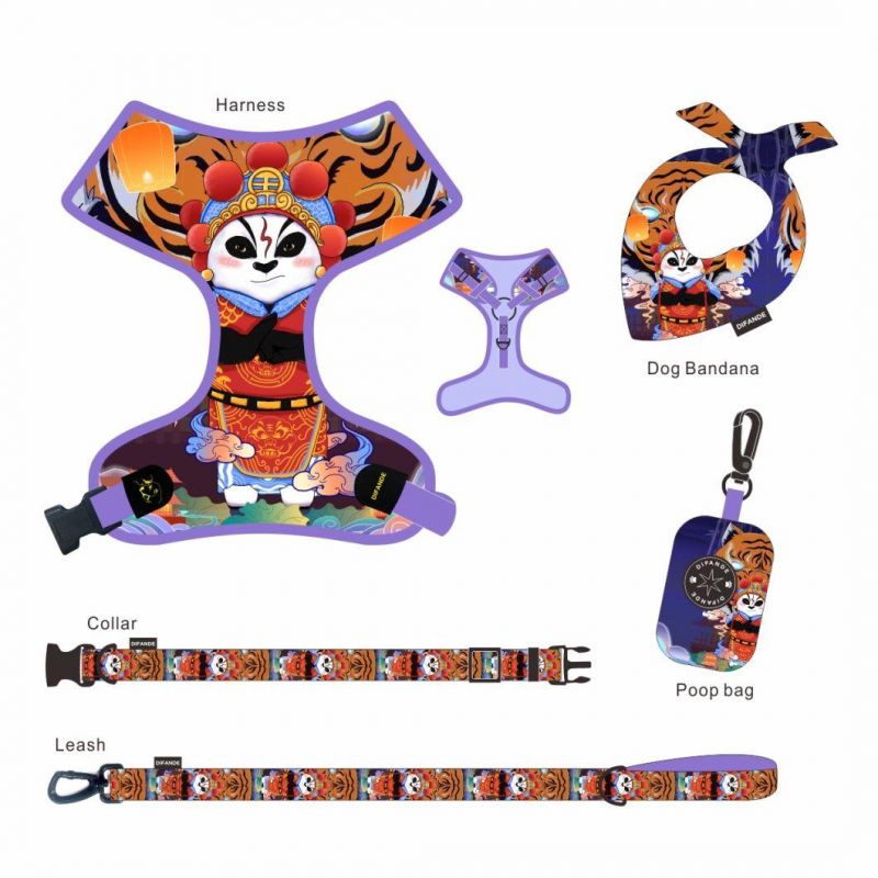 OEM/ODM Personalized Pet Accessories Print Reflective Reversible Quick Release Padded Polyester Pattern Dog Harness Set