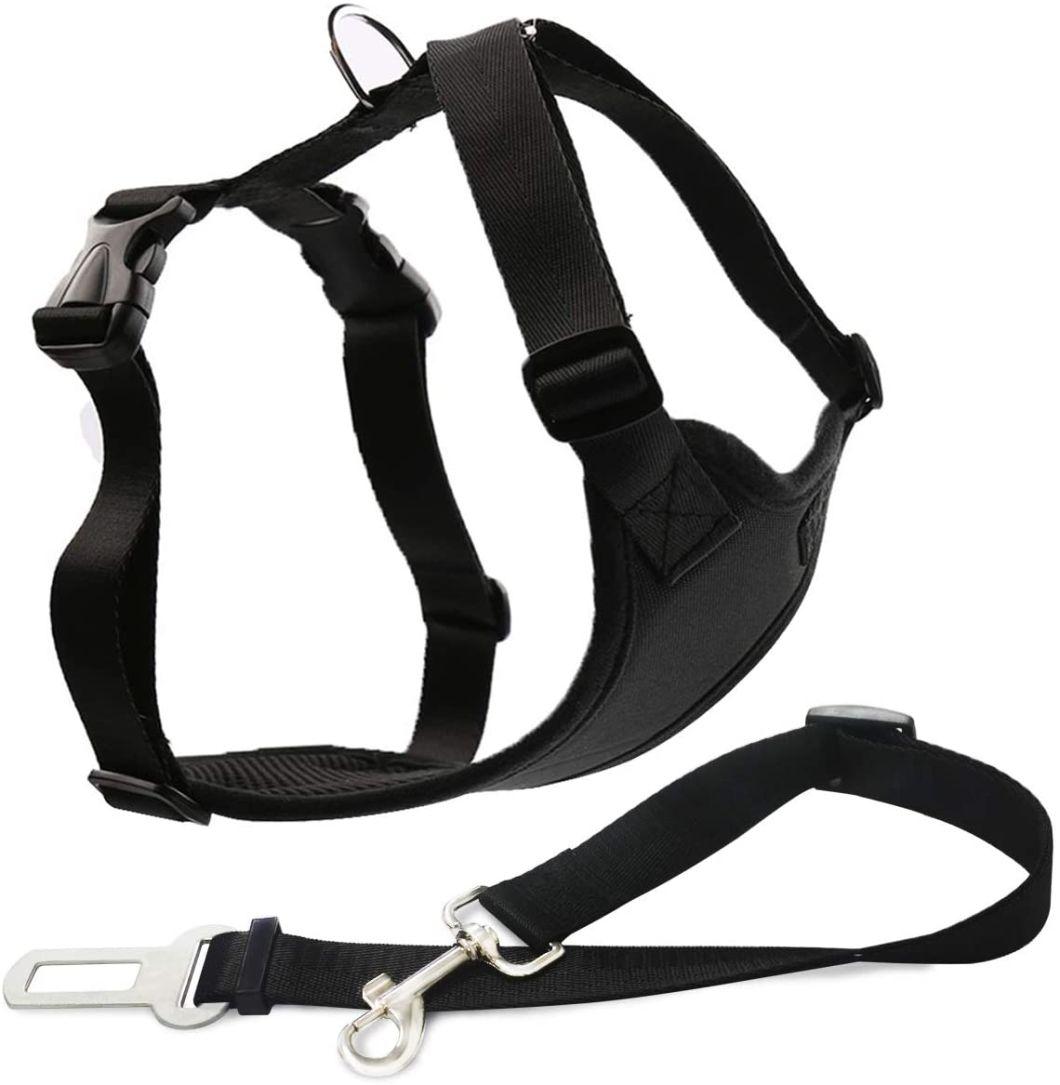 Dog Safety Vest Harness with Safety Belt for Most Car, Travel Strap Vest