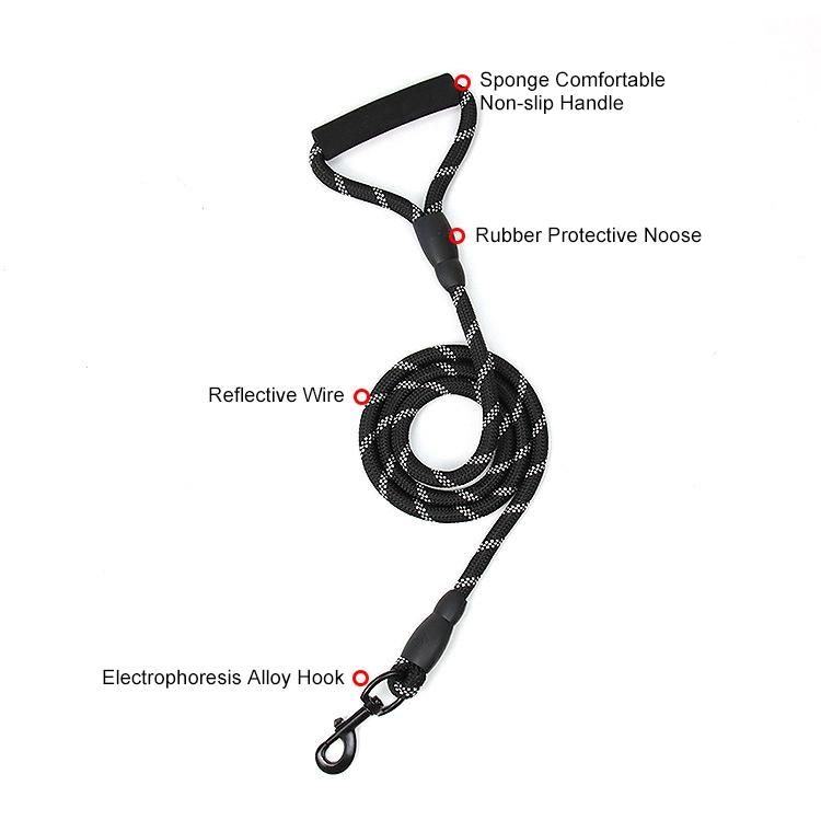 Heavy Duty Reflective Nylon Strong Durable Rope Dog Leash with Comfortable Padded Handle
