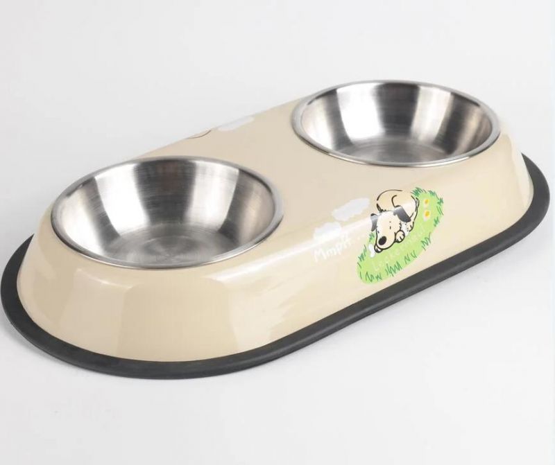 Comfort 304 Stainless Steel Printing Bones Double Pet Feeder Water Bowls