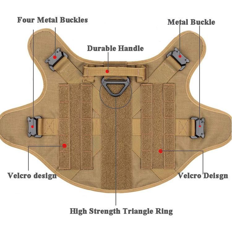 Durable Pet Safety Vest Durable Army No Pull Police Dog Harness Leash and Collar for Military Training