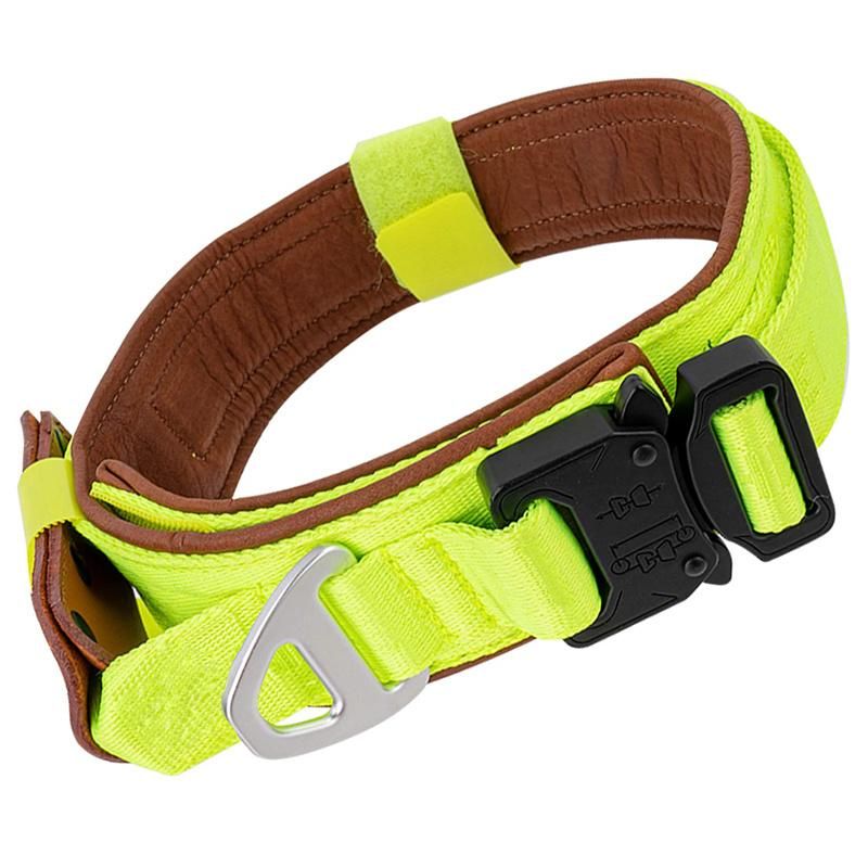 Adjustable Metal Buckle Easy Control Soft Cowhide Padded Tactical Dog Collar with Traffic Handle